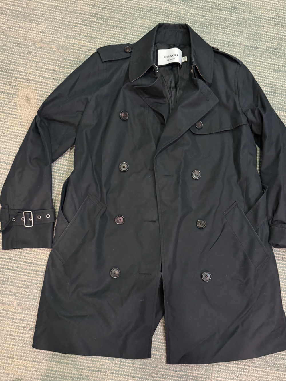 Coach Black Double-Breasted Trench Coat with Buckle Cuffs